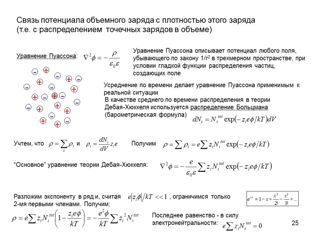 25 Связь потенциала объемного заряда с плотностью этого заряда (т.е. с распределением точечных зарядов